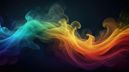 Dynamic dance of colorful smoke. Abstract waves of colored smoke. Flowing colored smoke background. rainbow smoke, paint explosion, color fume powder splash, motion of liquid ink dye in water