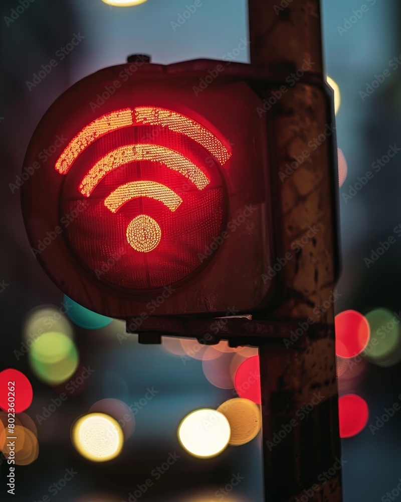 Poster a red traffic light with a wifi symbol on it