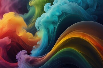 Obraz premium Dynamic dance of colorful smoke. Abstract waves of colored smoke. Flowing colored smoke background. rainbow smoke, paint explosion, color fume powder splash, motion of liquid ink dye in water