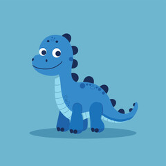 Cute blue dinosaur simple flat style vector illustration