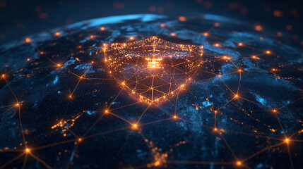 Global Cybersecurity Shield Over Network Grid Representing Worldwide Data Protection