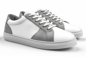 White and Grey Sneakers on White Background