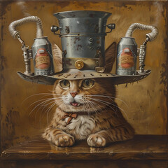 cat in a funny helmet