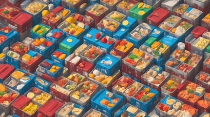 Fototapeta premium Many containers with delicious food on color background.generative.ai 