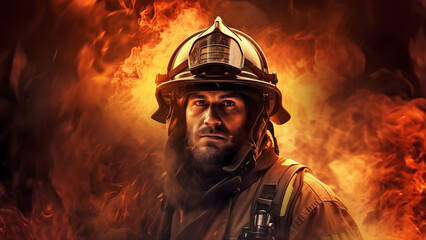 Fireman on fire background