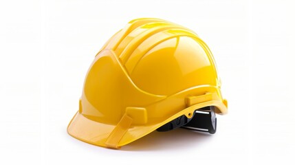 A new yellow safety helmet isolated on a white background, concept for construction safety. Created with Generative AI