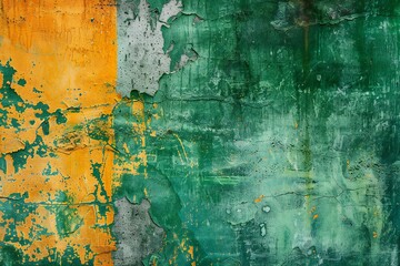 Grunge green and orange painted wall,  Abstract background for design