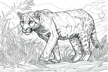 Sketch of a wild leopard in nature,  illustration - obrazy, fototapety, plakaty