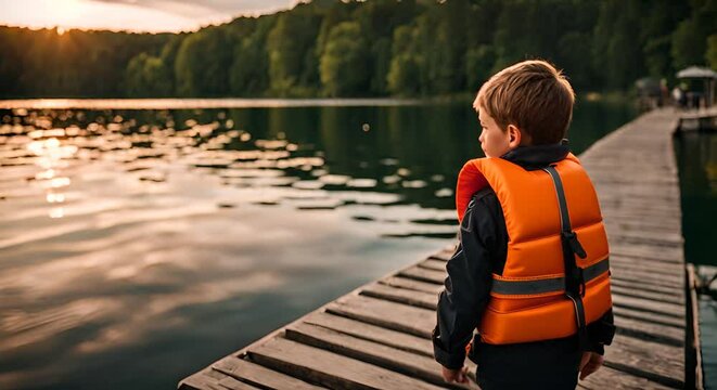 Child with a life jacket.