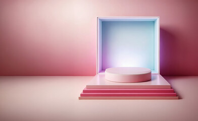empty display platform mockup in pastel colors, background for product presentation. illustration in 3D style
