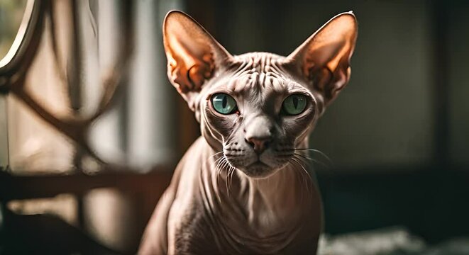 Video of a sphinx cat at home.