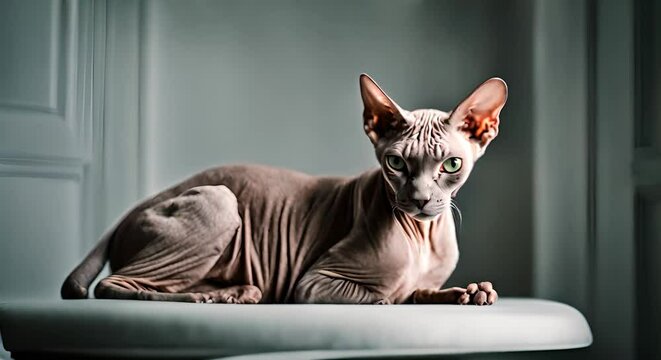Video of a sphinx cat at home.