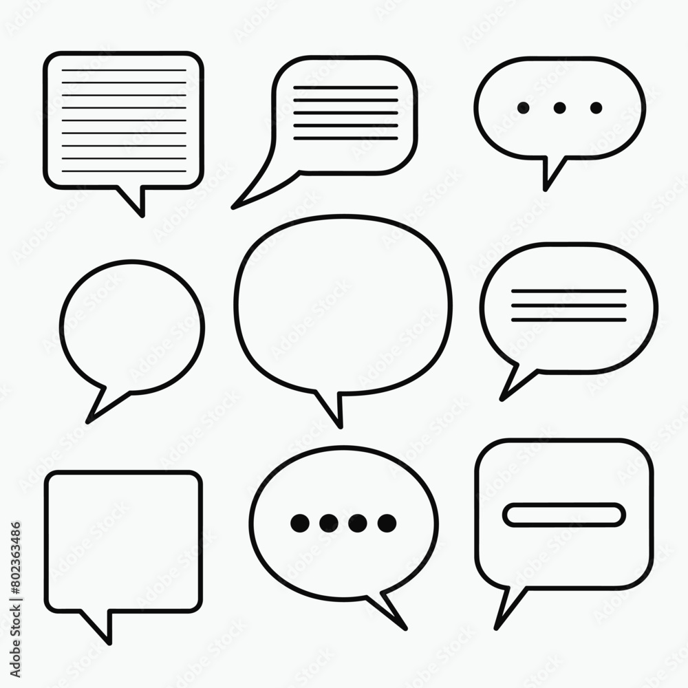 Poster a variety of empty speech bubbles of different shapes and sizes in black outlines.
