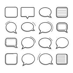Collection of various black and white speech bubble icons on a white background.