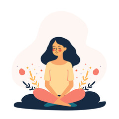 Relax sitting woman.Harmony, positive emotion. Mental health illustration