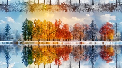 Naklejka premium spring summer autumn winter tree leave