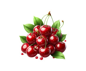 Fresh Cherry with leaves isolated on transparent background Ai generative.