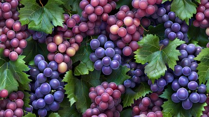 Fototapeta premium A close-up image of a bountiful harvest of plump, juicy grapes in various shades of purple, ready to be enjoyed.