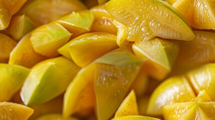 A photo of a bowl of delicious, fresh, yellow mangoes, cut into wedges.