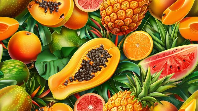Colorful variety of fresh tropical fruits.