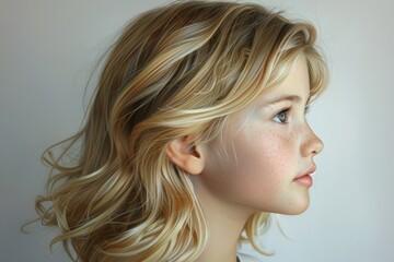 Naklejka premium Close Up Portrait of Child With Blonde Hair