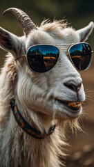 Image of a funny smiling goat's face wearing sunglasses 12