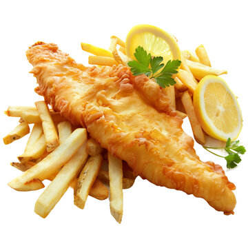Fish and Chips, transparent background, isolated image, generative AI