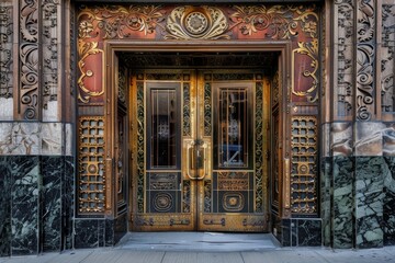 Old Bank Door, Art Deco Enter, Luxury Treasury Door, Ornate Bank Gate, Art Nouveau Architecture