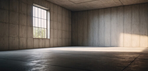 Concrete empty room with floor and window.