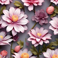 Seamless pattern with pink flowers. Flowers background in Delicate detailed effect.