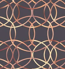 Vector pattern of intertwined circles in rose gold and pale pink, dark grey background, delicate and intricate design with fine details, modern and elegant style 