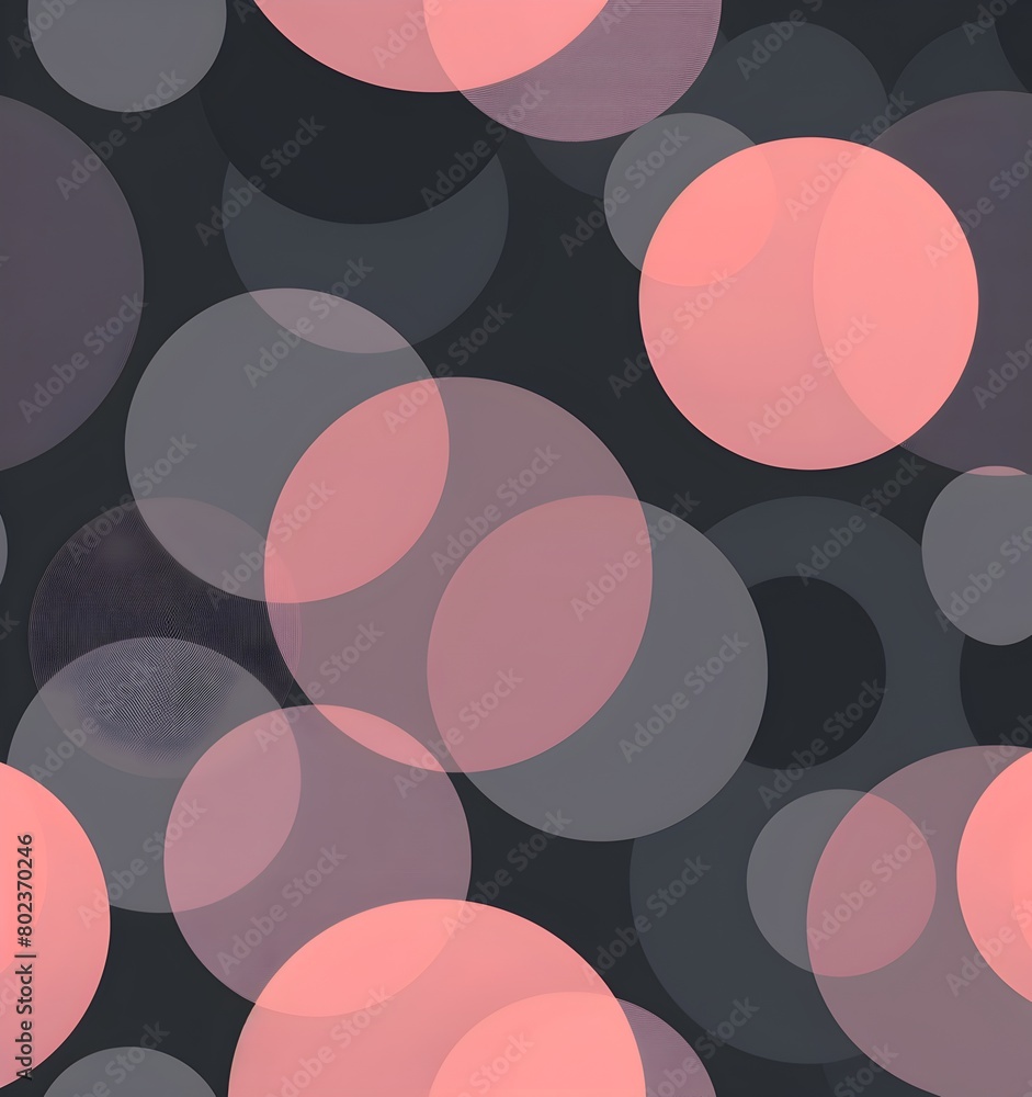 Poster vector pattern of soft pink and gray circles in the form of overlapping rings on dark background, pa