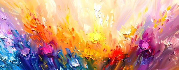 abstract spring pink and yellow flower painting