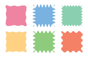 Zig zag edge square set collection. colorful stamp, seal, label and badge, sticker. vector illustration.