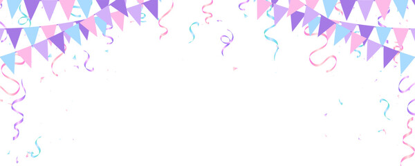 Banner with garland hanging flag and confetti for mother day, father day, party, birthday, festival and holiday