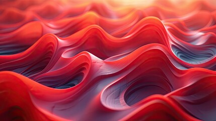 Obraz premium Three dimensional render of red wavy pattern. Red waves abstract background texture