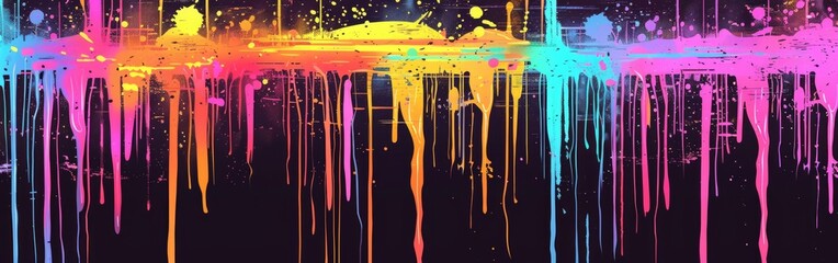 Various vibrant colors drip down, creating a visually striking multicolored background