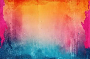 watercolor paint background design with colorful orange pink borders and bright center, watercolor bleed and fringe with vibrant distressed grunge