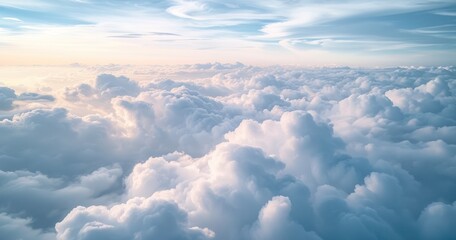 white cloudy on the plane. high nature view large white clouds on soft sky background in the morning