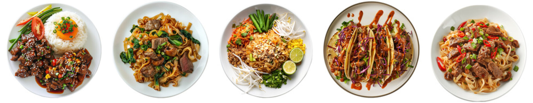 Asian food on plate on transparent background, ideal for  Korean and Thai restaurant food content