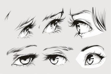Fototapeta premium Drawing of a woman's eyes showing various expressions, suitable for graphic design projects