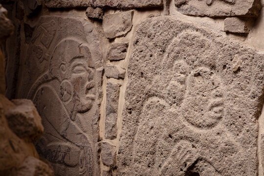 Detail of an ancient stelae in the archeological site of Monte Alb&aacute;n Oaxcaca