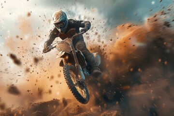 A person riding a dirt bike in the dirt. Suitable for sports and adventure concepts - Powered by Adobe