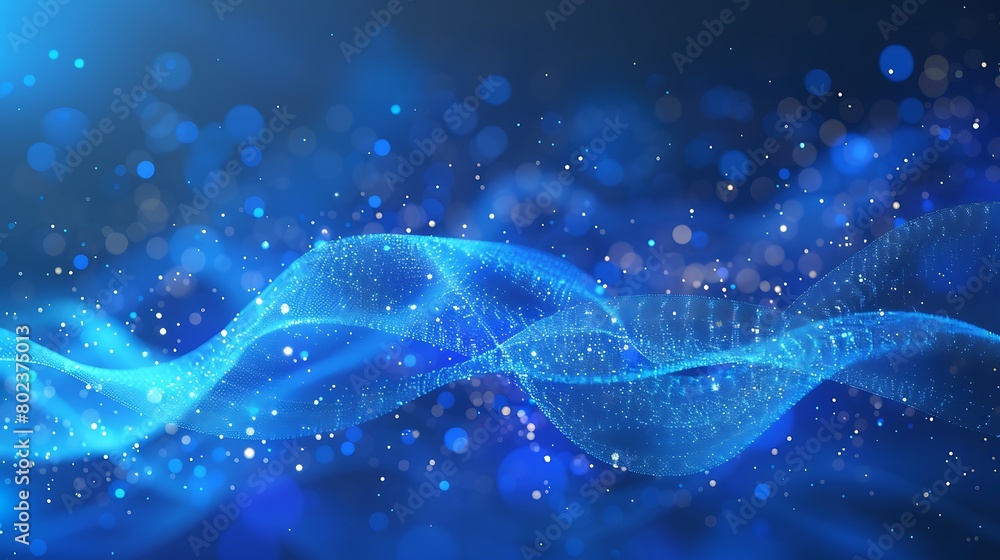 Wall mural abstract blue color digital particles wave with bokeh and light background