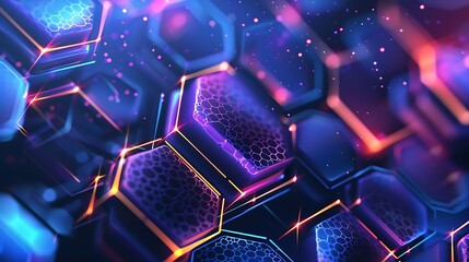 Abstract blue hexagon geometric background with neon light effect