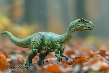 Dinosaur in the autumn forest,  Triceratops dinosaur