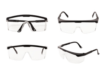 Protective black plastic eyeglasses with transparent background