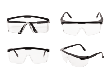 Protective black plastic eyeglasses with transparent background