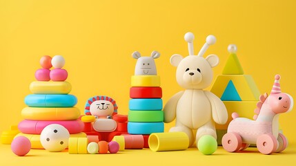 Obraz premium Baby kid toys on yellow background