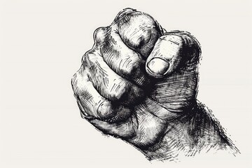 A black and white drawing of a clenched fist. Suitable for various designs and projects